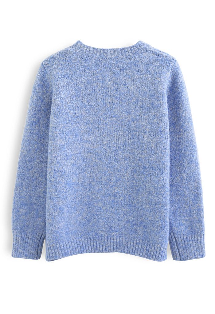 Round Neck Comfy Knit Sweater in Blue