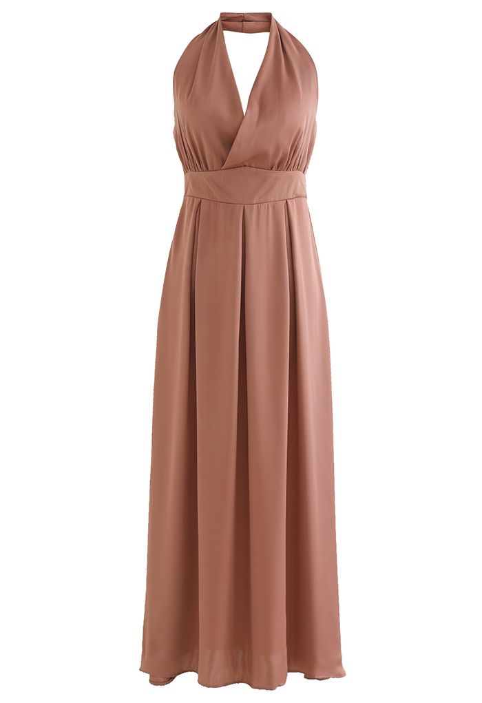 Halter Neck Satin Maxi Dress