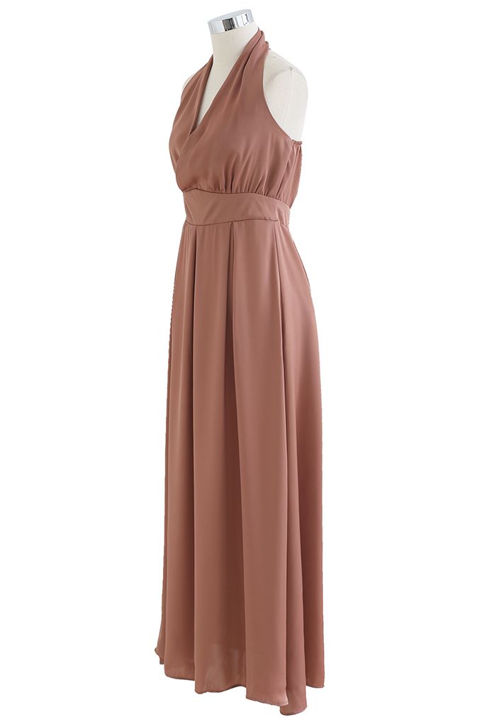 Halter Neck Satin Maxi Dress