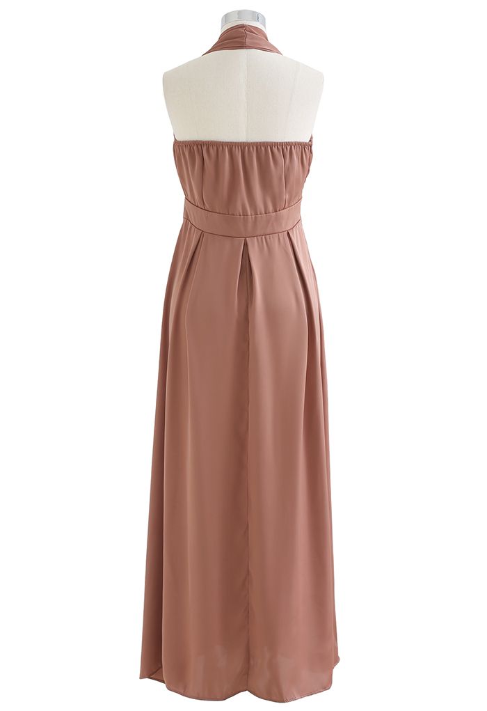 Halter Neck Satin Maxi Dress