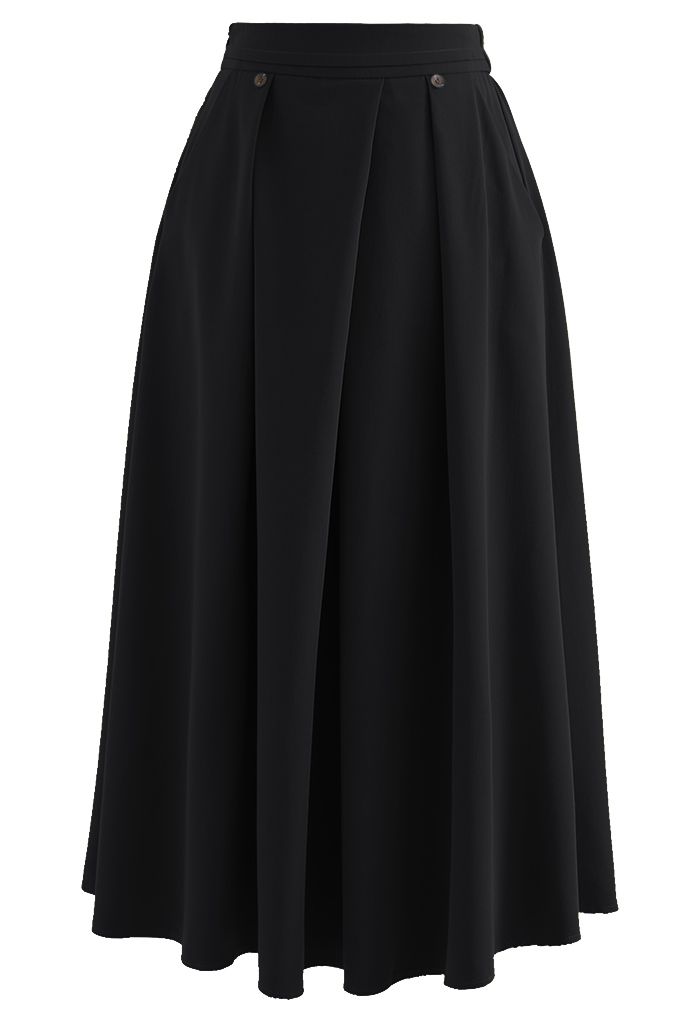 Side Pocket Pleated Skirt in Black