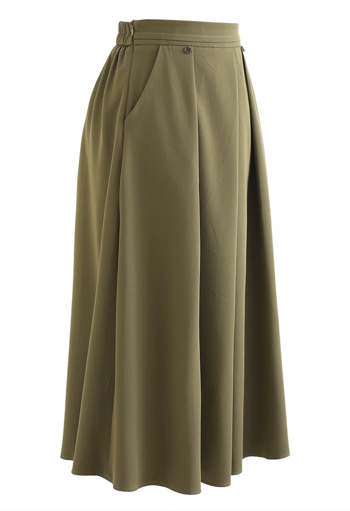 Side Pocket Pleated Skirt in Olive