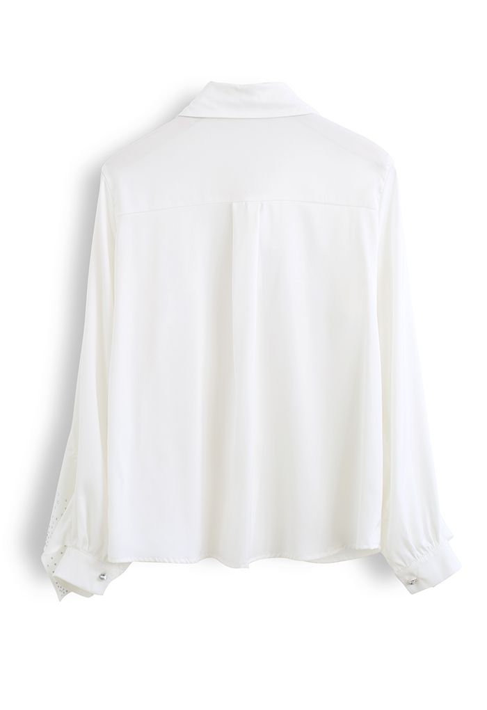 Crystal Ruffle Sleeve Satin Shirt in White - Retro, Indie and Unique ...