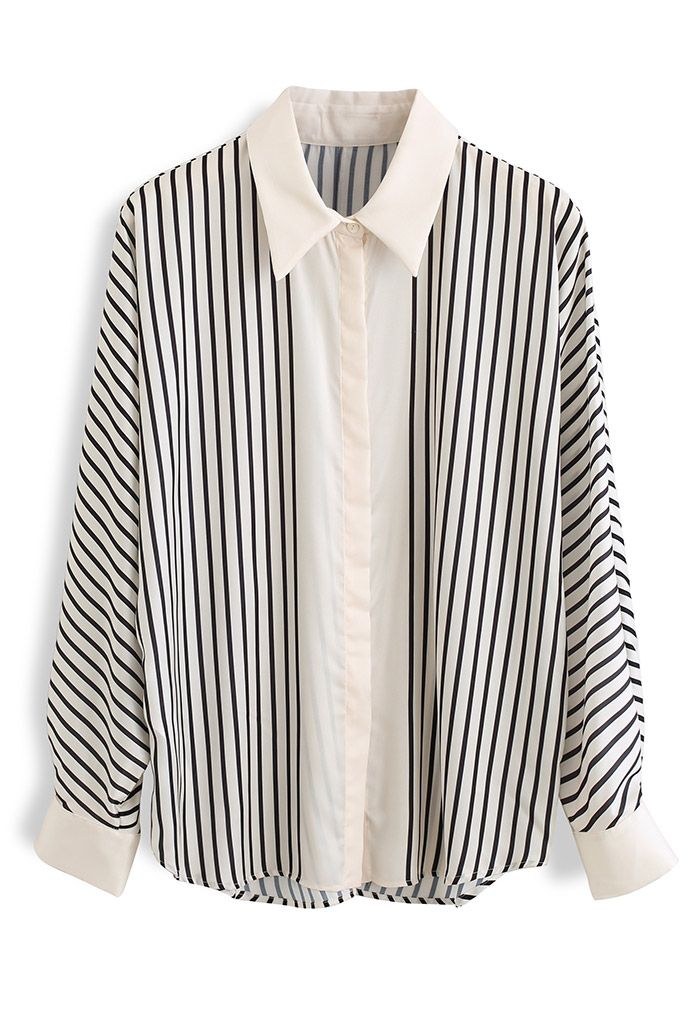 Batwing Sleeve Pinstriped Satin Shirt - Retro, Indie and Unique Fashion