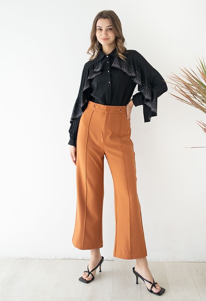 Seamed Front Straight Leg Pants in Orange