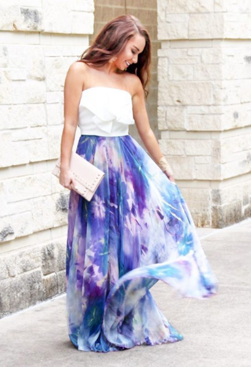 Dancing Watercolor Floral Maxi Skirt in Violet - Retro, Indie and Unique  Fashion