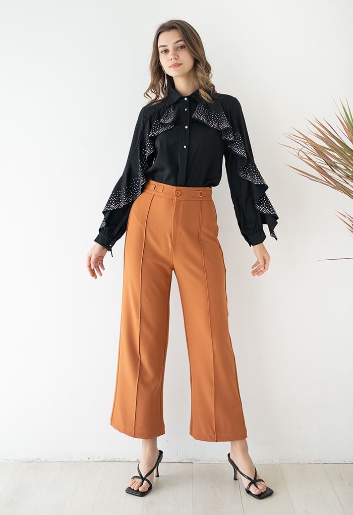 Seamed Front Straight Leg Pants in Orange