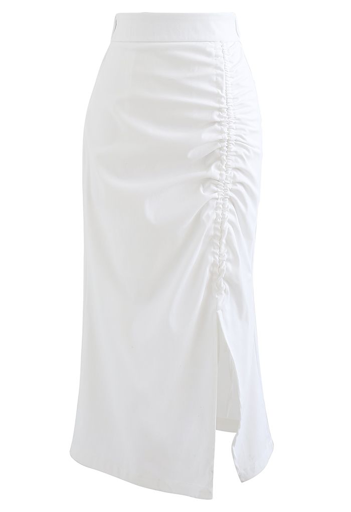 Puff Sleeve Crop Top and Drawstring Pencil Skirt Set in White