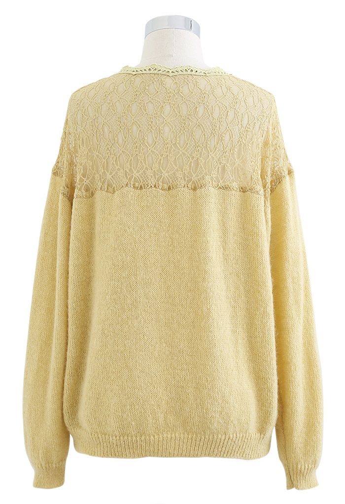 Soft Lace Spliced Knit Top in Mustard