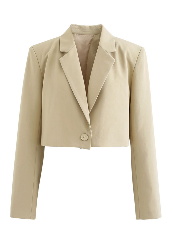 Split Back Buttoned Crop Blazer in Light Yellow - Retro, Indie and ...