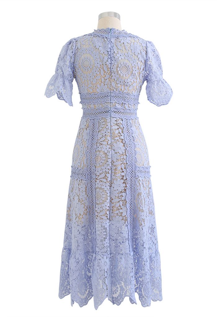 Floral Crochet Short-Sleeve Midi Dress in Blue - Retro, Indie and ...