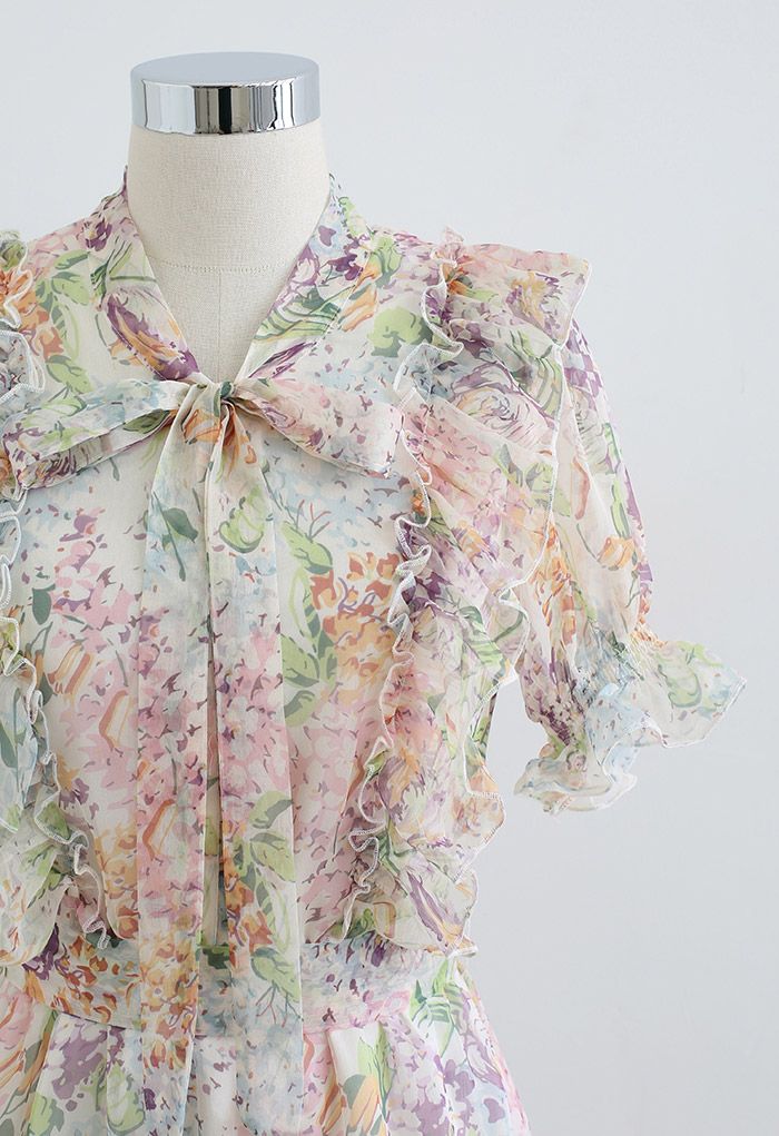 Multi-Floral World Ruffle Chiffon Mini Dress