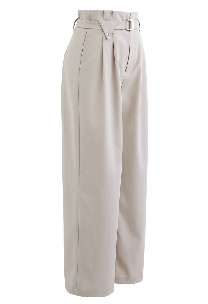 Side Pockets Belted Straight Leg Pants in Ivory - Retro, Indie and ...