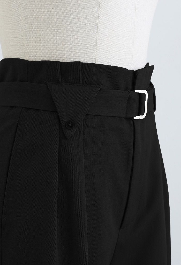 Side Pockets Belted Straight Leg Pants in Black - Retro, Indie and ...