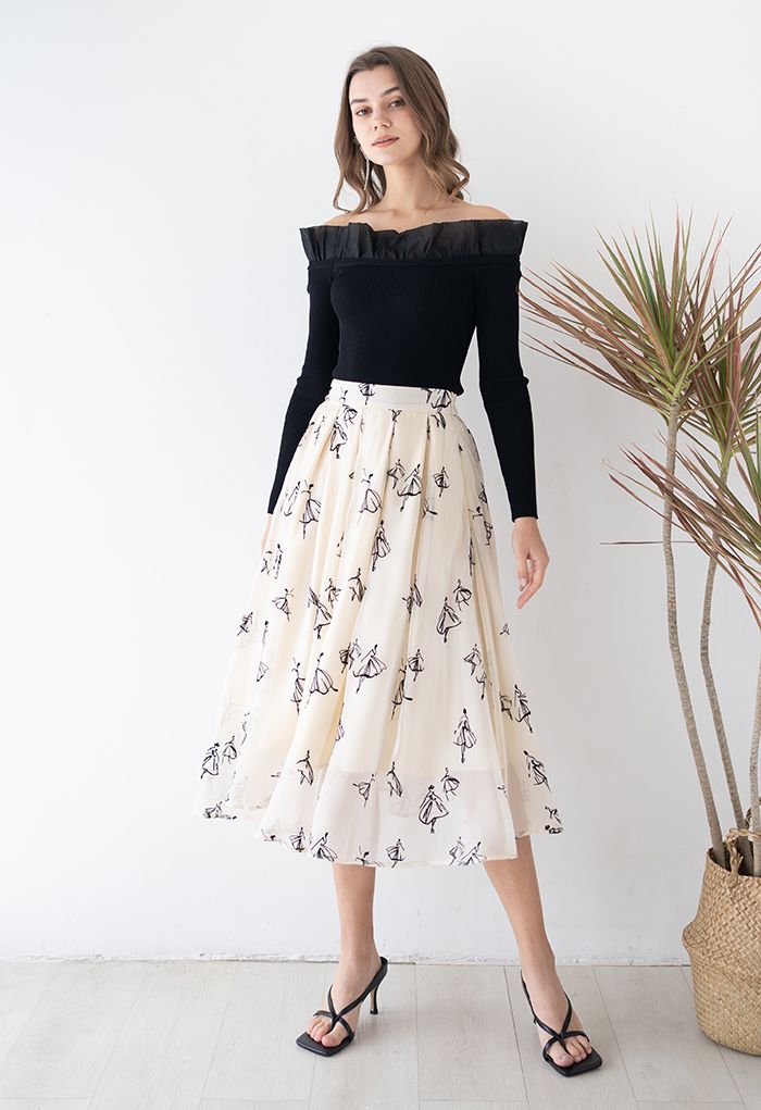 Ballet Girl Organza Pleated Midi Skirt