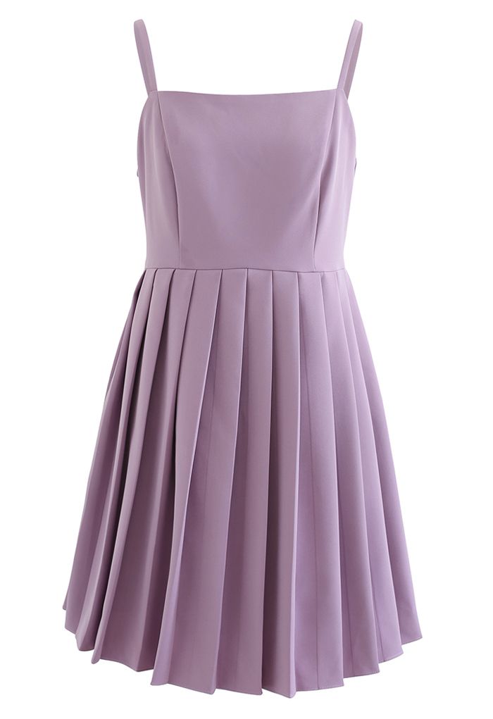 Glossy Pleated Hem Cami Dress in Lilac