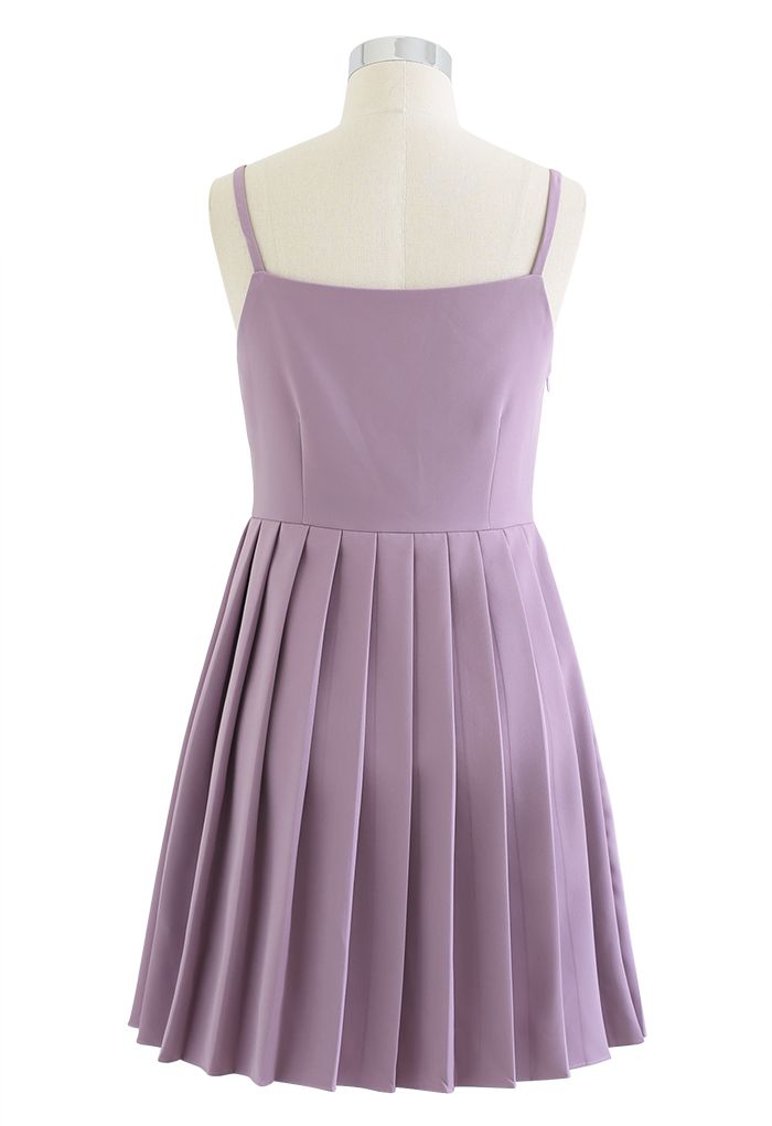 Glossy Pleated Hem Cami Dress in Lilac