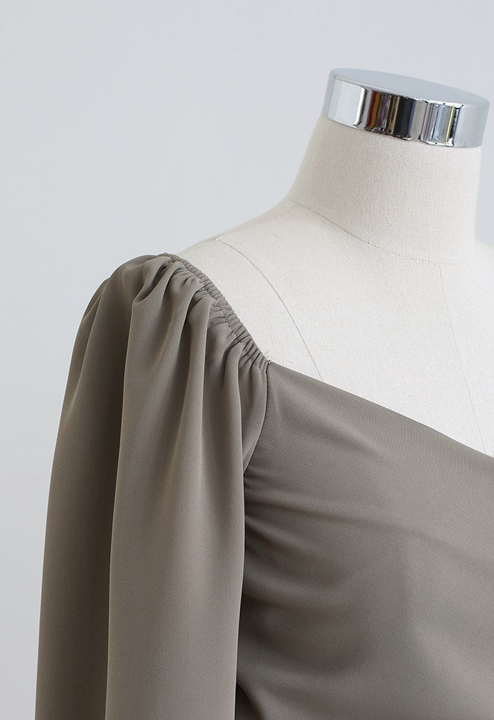 Sweetheart Neck Shirred Back Crop Top in Taupe - Retro, Indie and ...