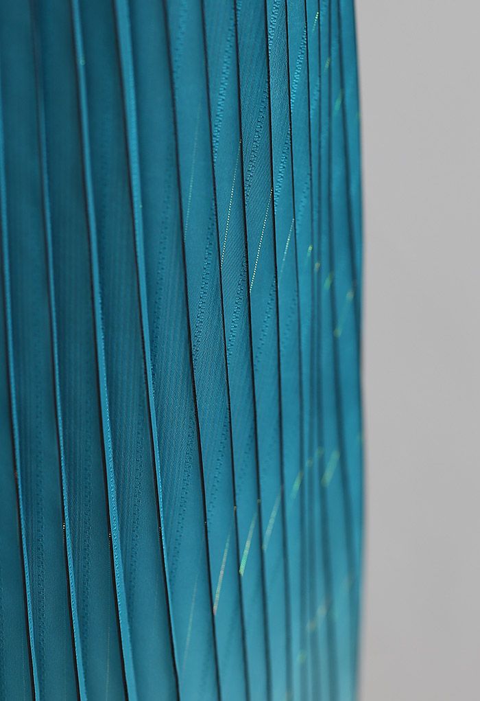 Gradient Shimmer Line Pleated Maxi Skirt in Teal