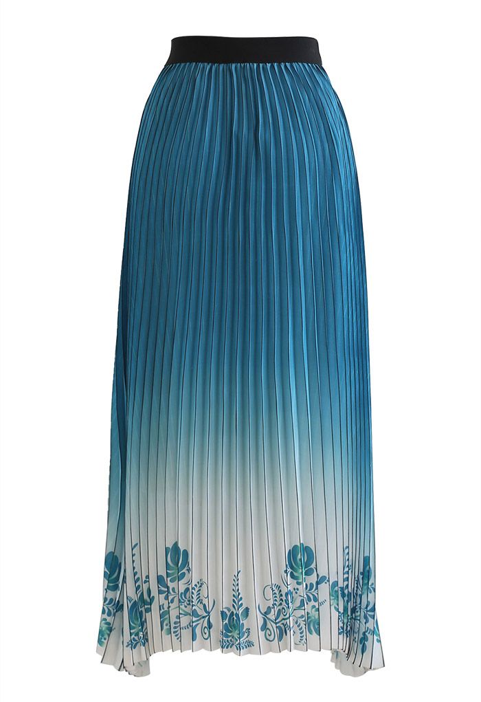 Gradient Shimmer Line Pleated Maxi Skirt in Teal - Retro, Indie and ...