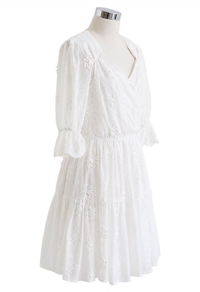Floret Embroidered Sweetheart Neck Cotton White Dress - Retro, Indie ...