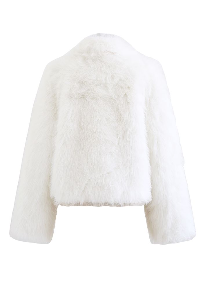 Chicwish Fluffy Faux Fur Collared Crop Coat in White White Xs