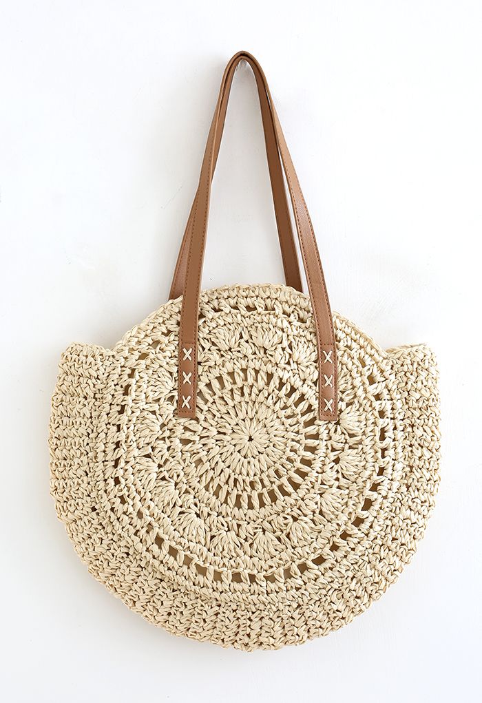 Round Woven Straw Shoulder Bag in Camel - Retro, Indie and Unique Fashion