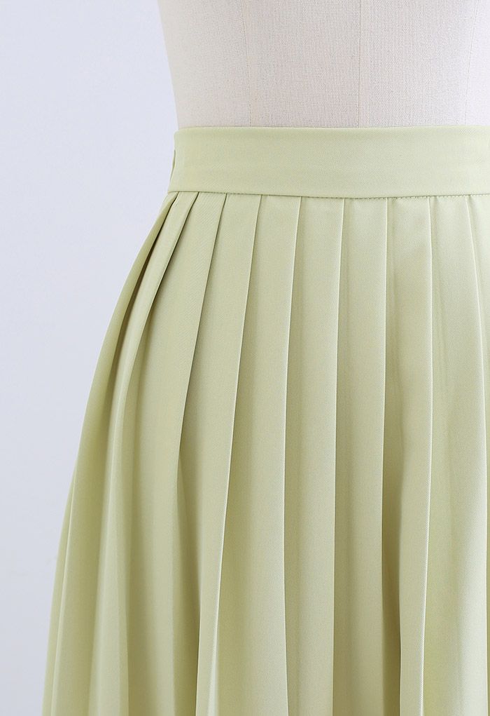 Solid Color Half Side Pleated Midi Skirt in Pistachio - Retro, Indie ...