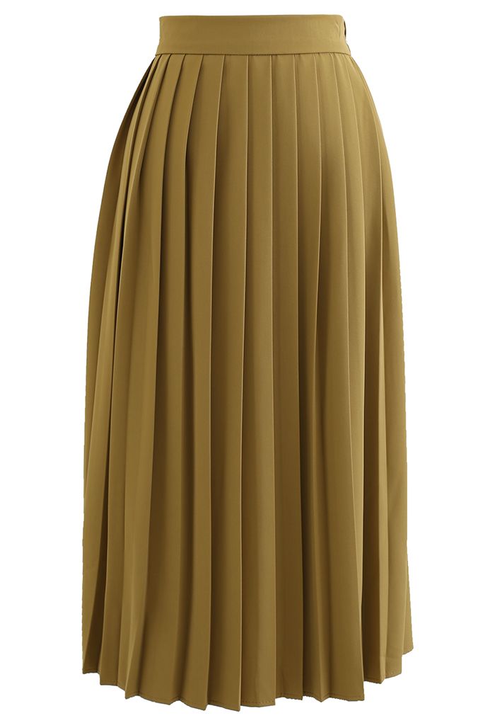 Solid Color Half Side Pleated Midi Skirt in Mustard - Retro, Indie and ...