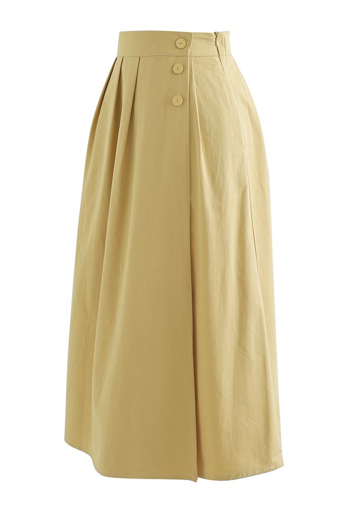 Button Trim Side Pocket Flap Midi Skirt in Mustard - Retro, Indie and ...