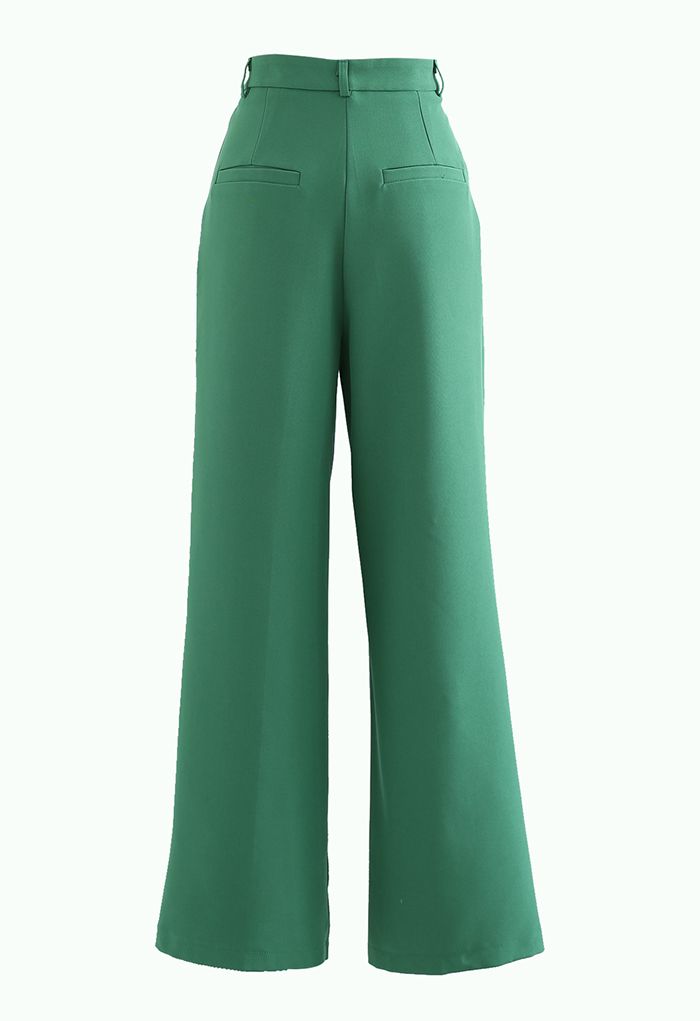 Buttons Closure Straight-Leg Pants in Green