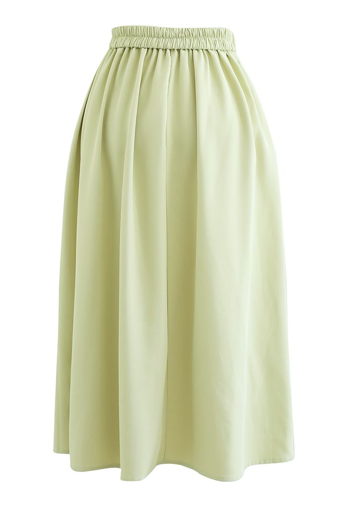 Solid Color Half Side Pleated Midi Skirt in Pistachio