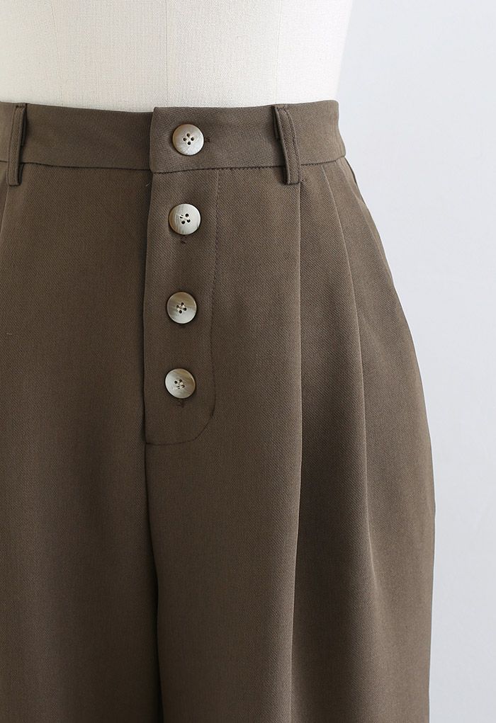 Buttons Closure Straight-Leg Pants in Brown - Retro, Indie and Unique ...