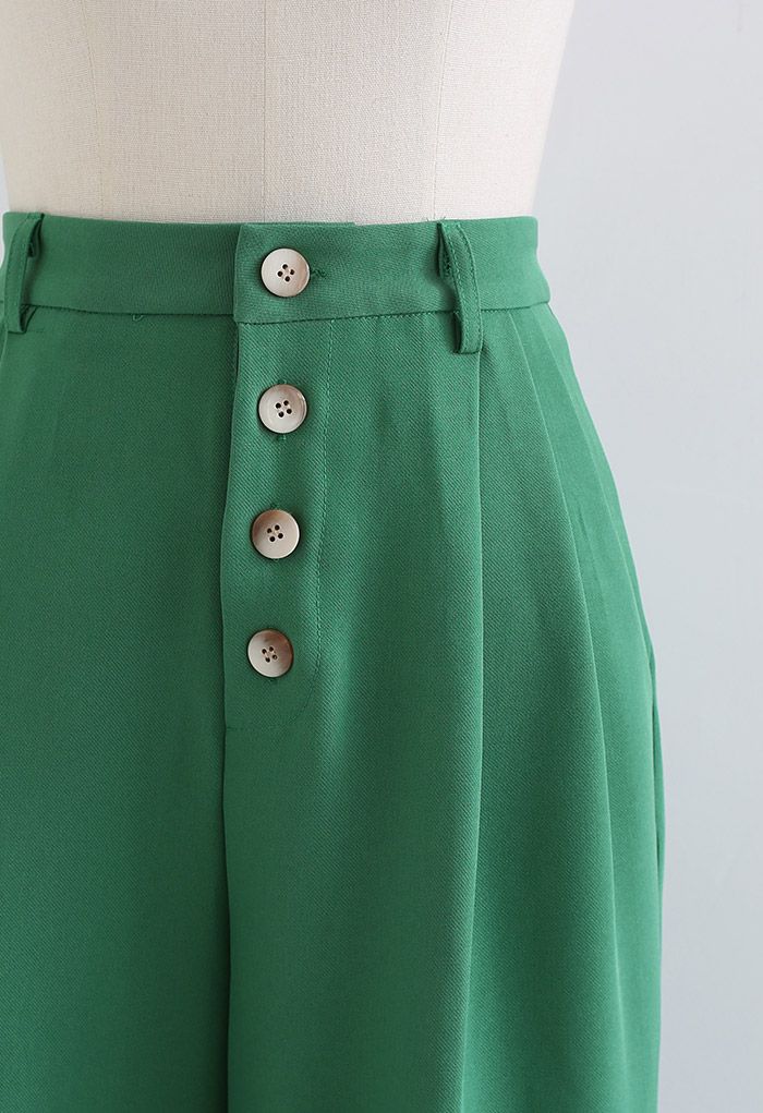 Buttons Closure Straight-Leg Pants in Green