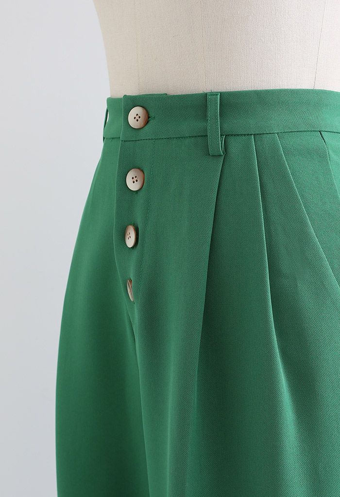 Buttons Closure Straight-Leg Pants in Green