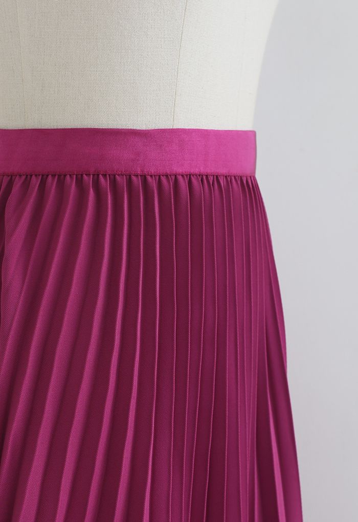 Simplicity Pleated Midi Skirt in Magenta - Retro, Indie and Unique Fashion