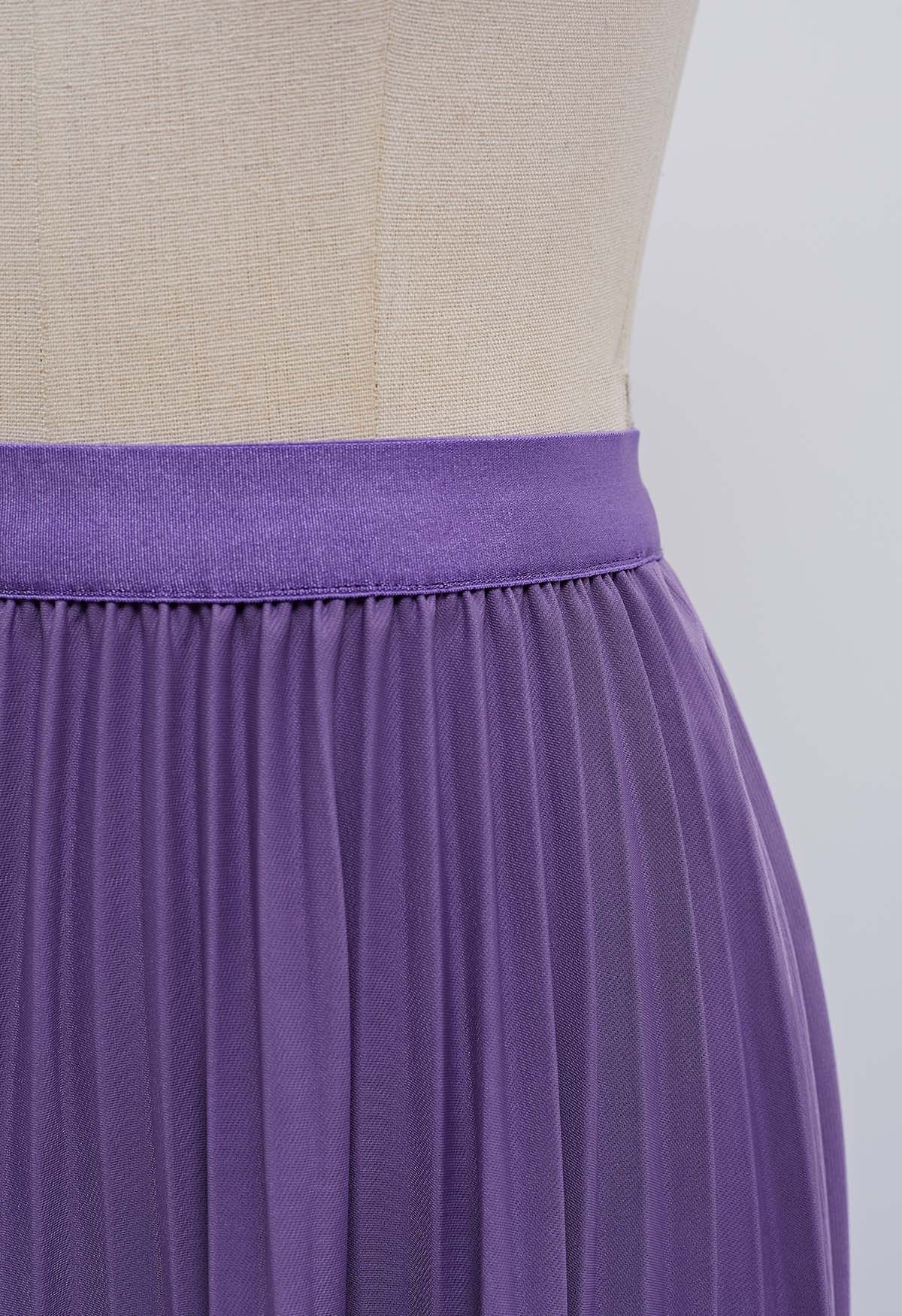Simplicity Pleated Midi Skirt in Purple - Retro, Indie and Unique Fashion