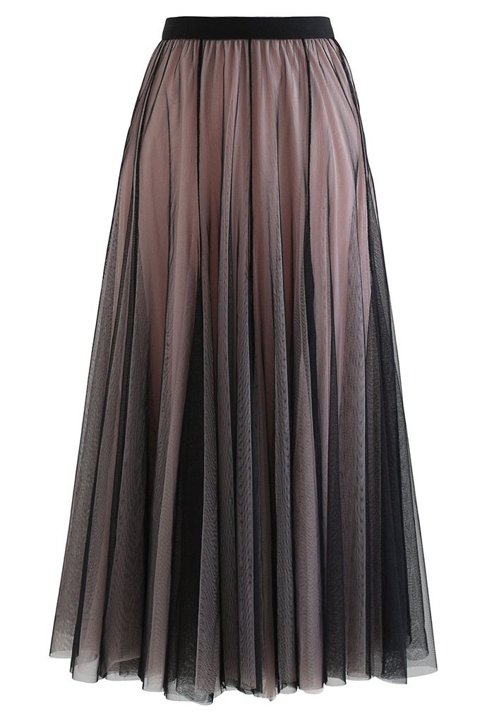 Mixture Color Panelled Tulle Maxi Skirt in Black - Retro, Indie and ...