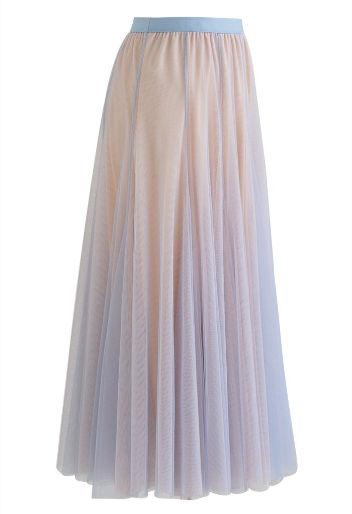 Mixture Color Panelled Tulle Maxi Skirt in Light Blue - Retro, Indie ...