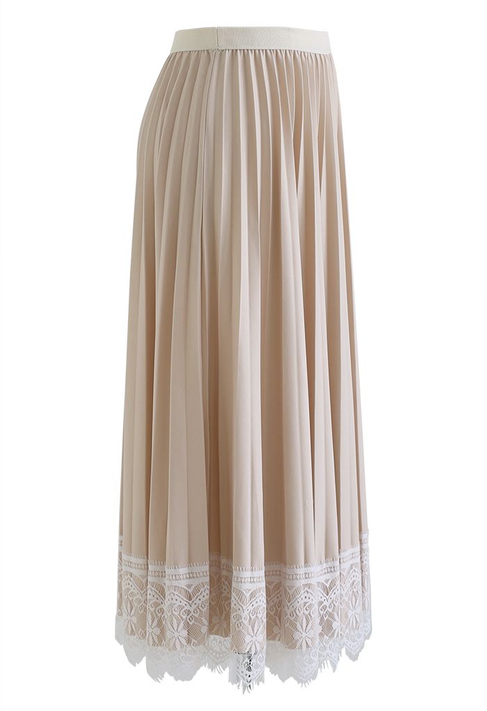 Lacy Raw-Cut Hem Pleated Skirt in Light Tan - Retro, Indie and Unique ...