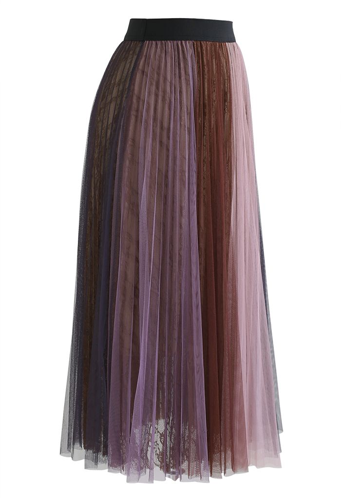 Color Blocked Lace Pleated Tulle Skirt in Pink - Retro, Indie and ...