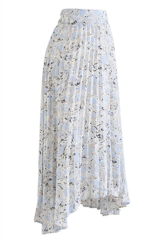 Asymmetric Hem Bubble Pattern Pleated Skirt in Blue - Retro, Indie and ...