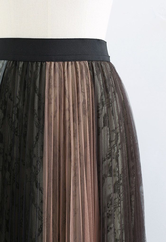 Color Blocked Lace Pleated Tulle Skirt in Camel - Retro, Indie and ...