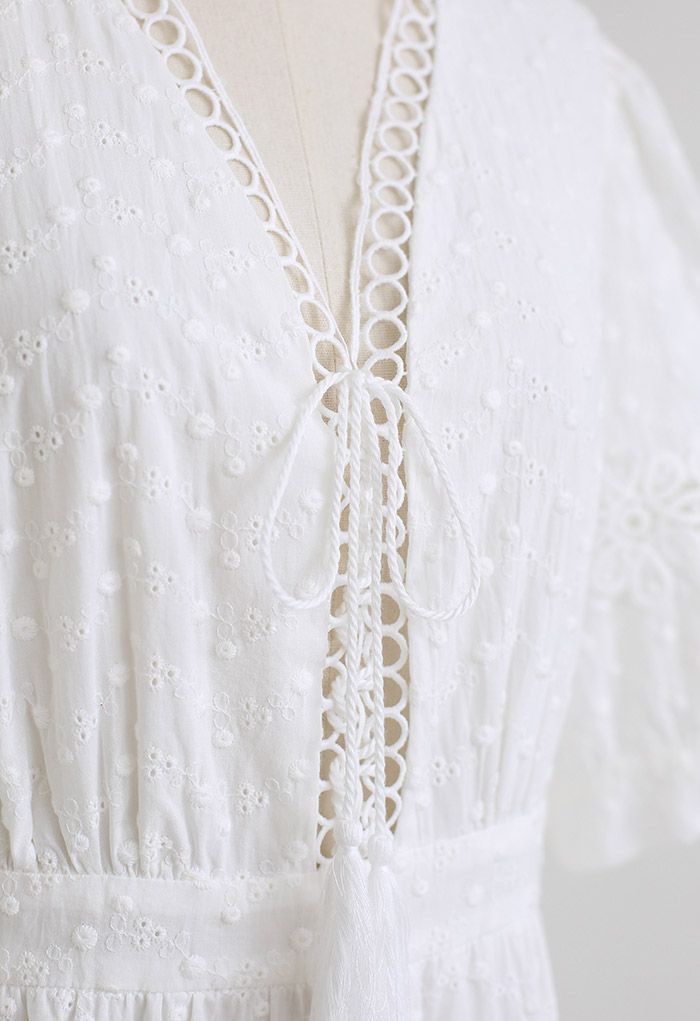 Flower Cutwork Embroidered Eyelet Midi Dress - Retro, Indie and Unique ...