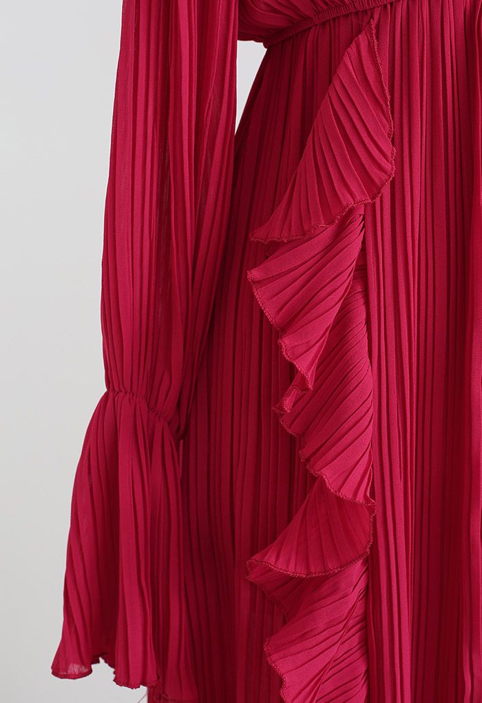 Breezy Ruffle Asymmetric Pleated Chiffon Maxi Dress in Red - Retro ...