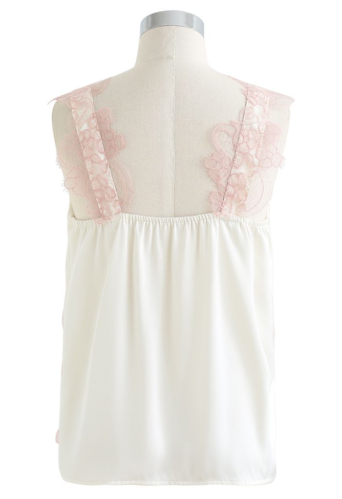 Floral Lace Satin Tank Top in Cream