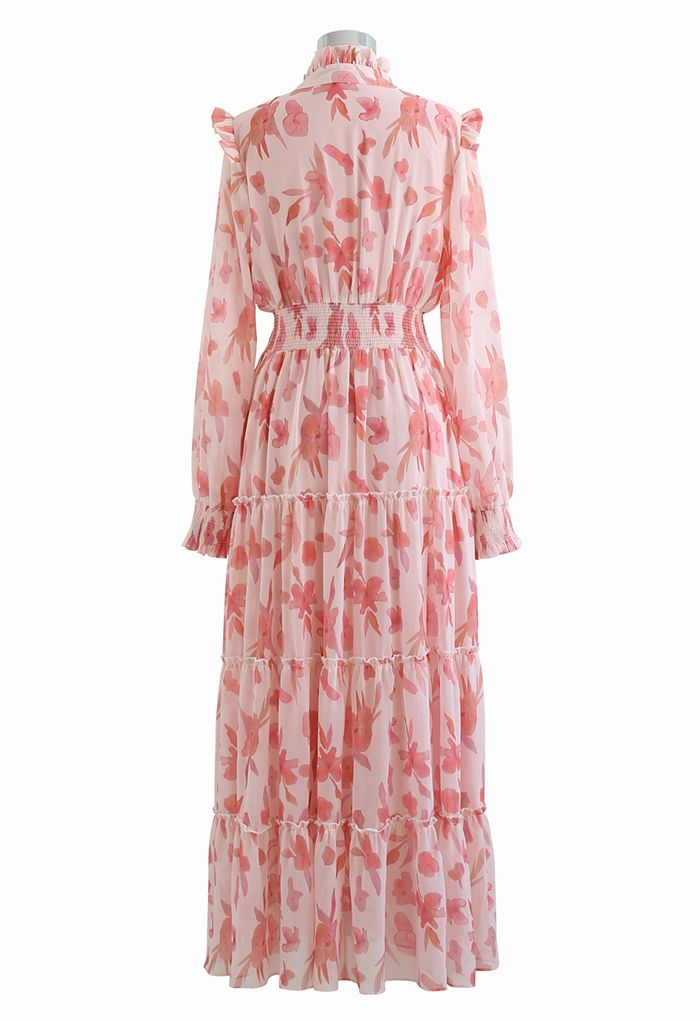 Darling Blush Pink Floral Tie Neck Maxi Dress - Retro, Indie and Unique ...