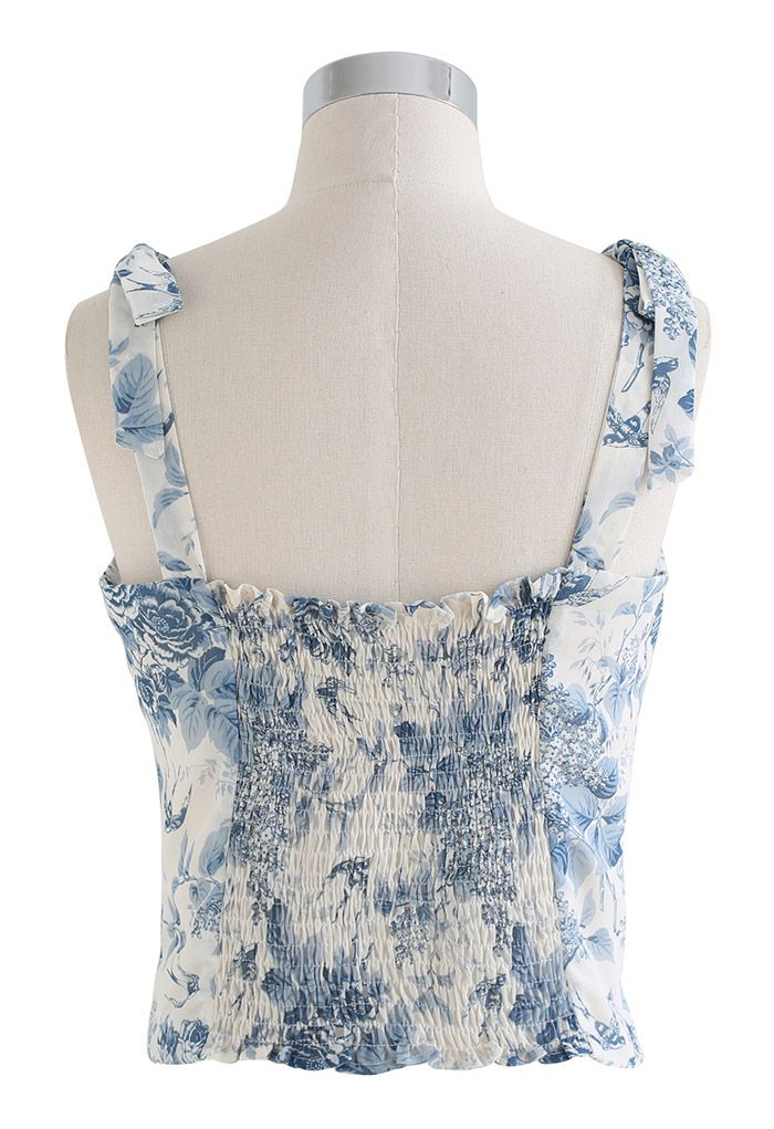 Swallow and Rose Printed Tie-Strap Top - Retro, Indie and Unique Fashion