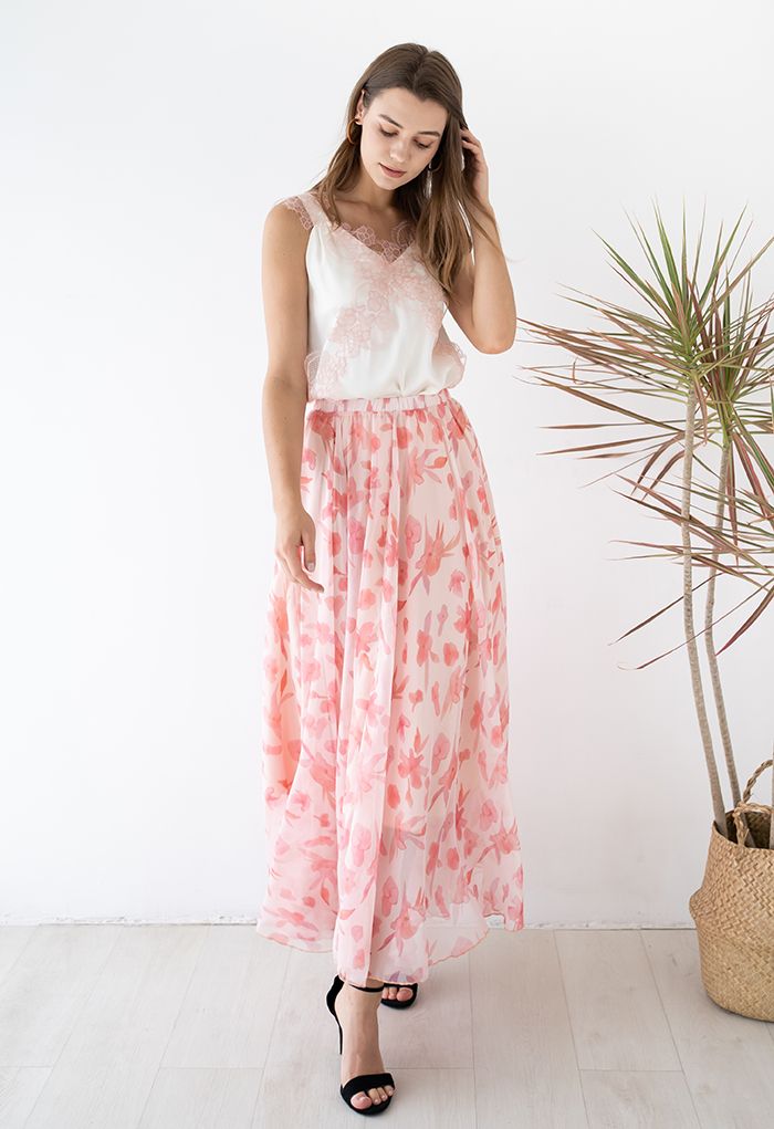 Floral Lace Satin Tank Top in Cream