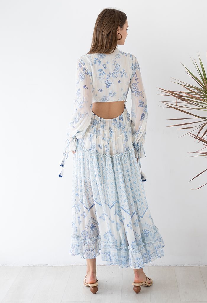 Santorini Floral Deep-V Hi-Lo Hem Maxi Dress - Retro, Indie and Unique ...